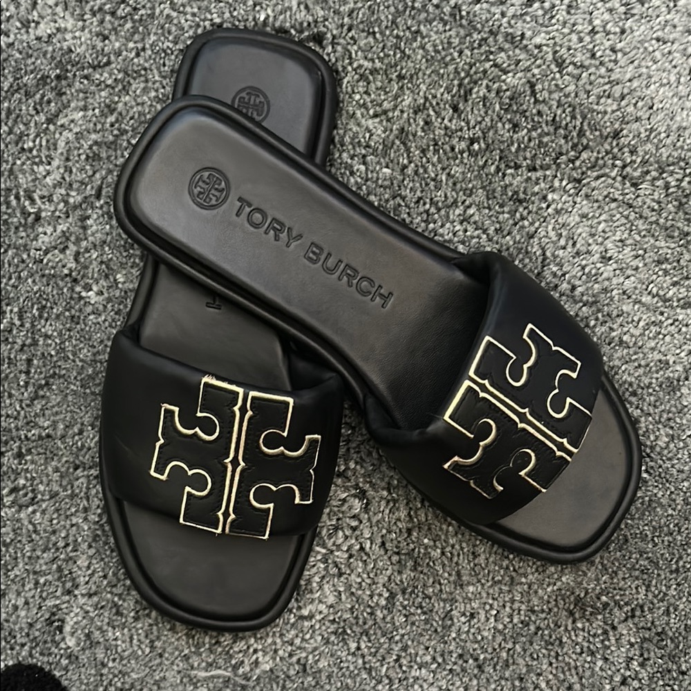 Tory Burch Black Logo Slide Sandals